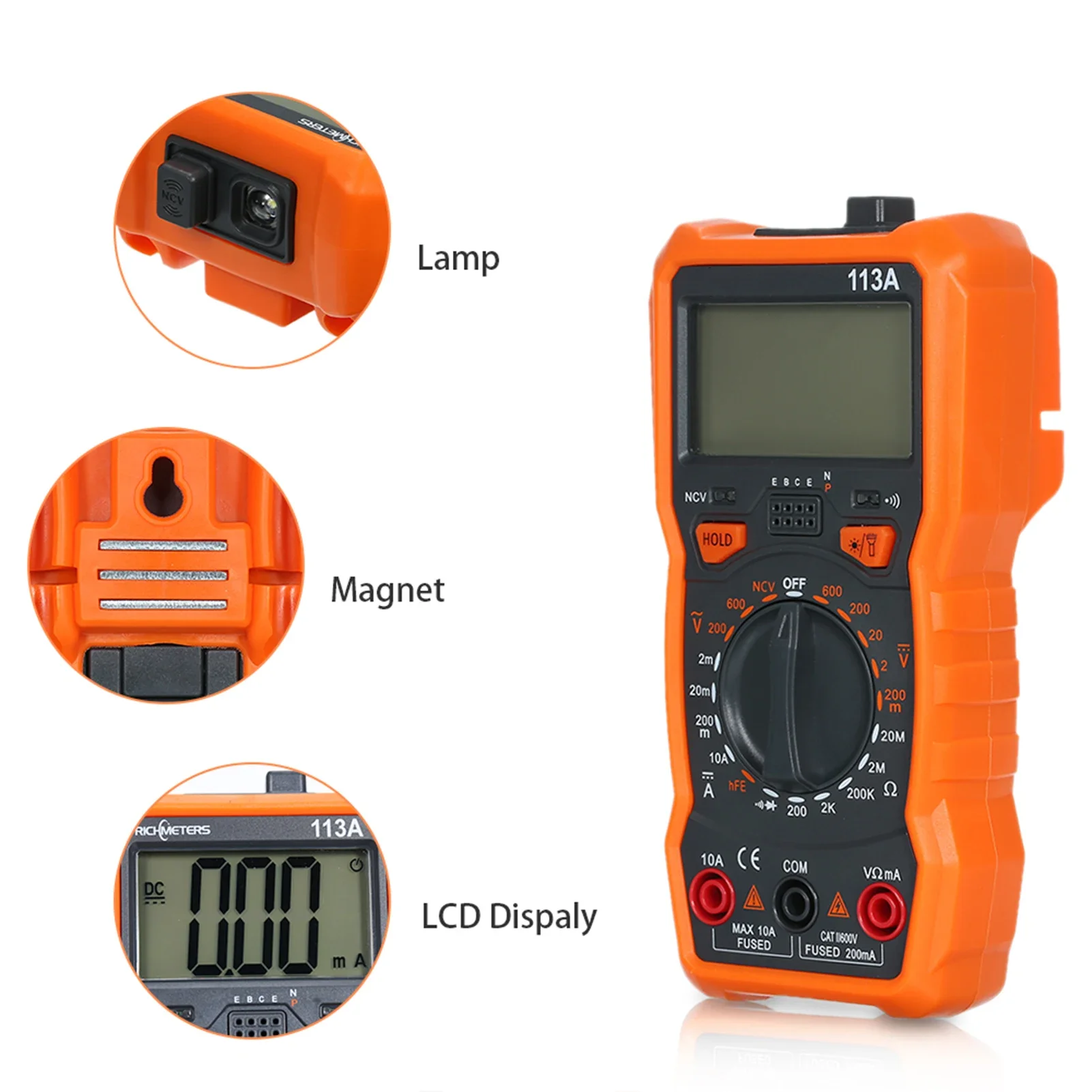 RICHMETERS Multimeter RM113D Multimetro Tester Digital Multimeter 6000 Counts Auto Ranging AC/DC Voltage Temperature Measuring
