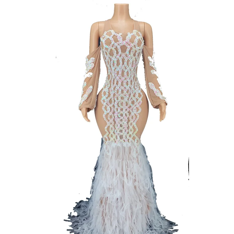 

New Sexy Sequin Flower Long Model Dresses Women