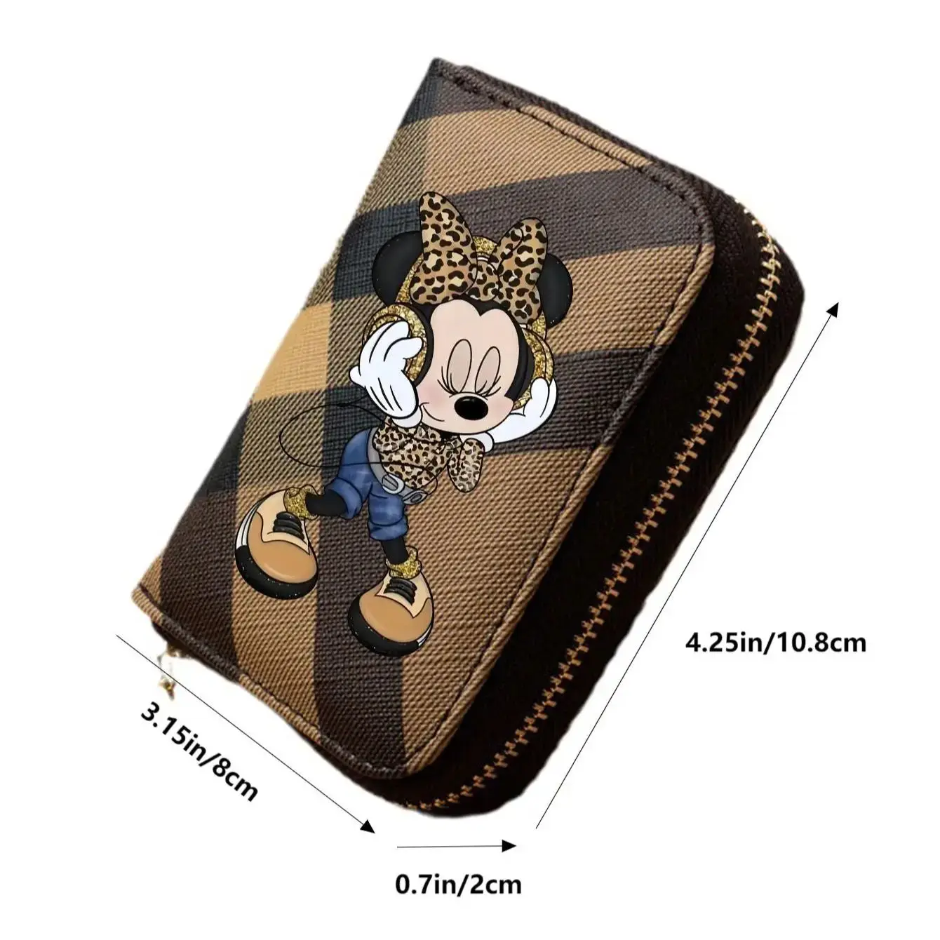 Minnie Plaid Pattern Wallet – Short PU Leather Zipper Coin Purse with Leopard Outfit Print & Card Slots for Women, 3 Colors 4 Minnie Plaid Pattern Wallet – Short PU Leather Zipper Coin Purse with Leopard Outfit Print & Card Slots for Women, 3 Colors 4