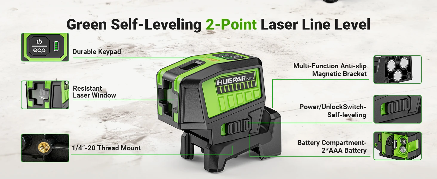 PL211G sharp light 2 Lines 2 Dots green beam self-leveling laser level with puls