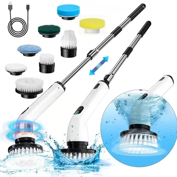 9-in-1 USB Rechargeable Electric Cleaning Brush Telescopic Handle 8 Brush Heads Multi-Surface Cleaner for Home Car 1