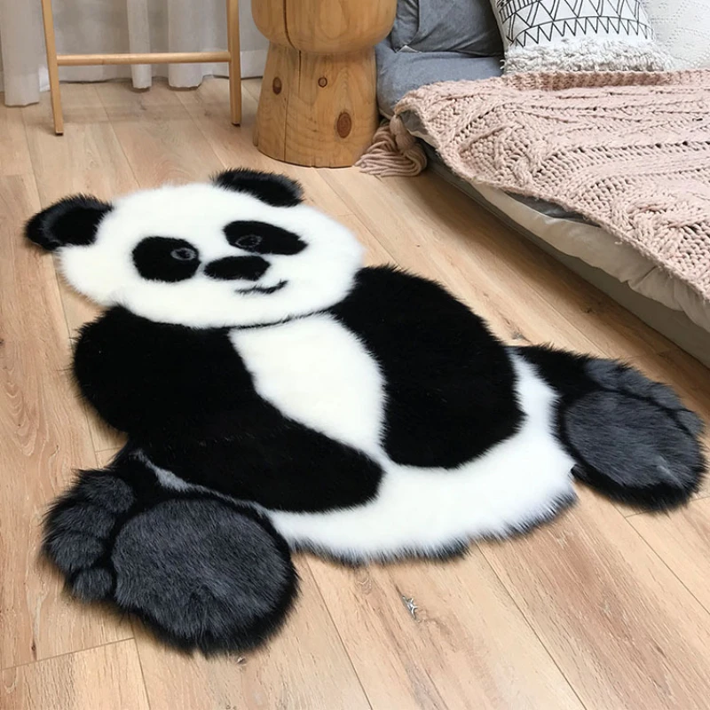 Tapis en peluche Imitation fourrure de Panda, moquette de maison, pour  chambre à coucher, salon, bureau, antidérapant, épais, noir et blanc