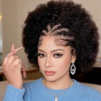 Perruques tressées 13x4 Lace Front en cheveux humains, pré-tressées, bouclées afro kinky, style Afro Puff pour femmes 1
