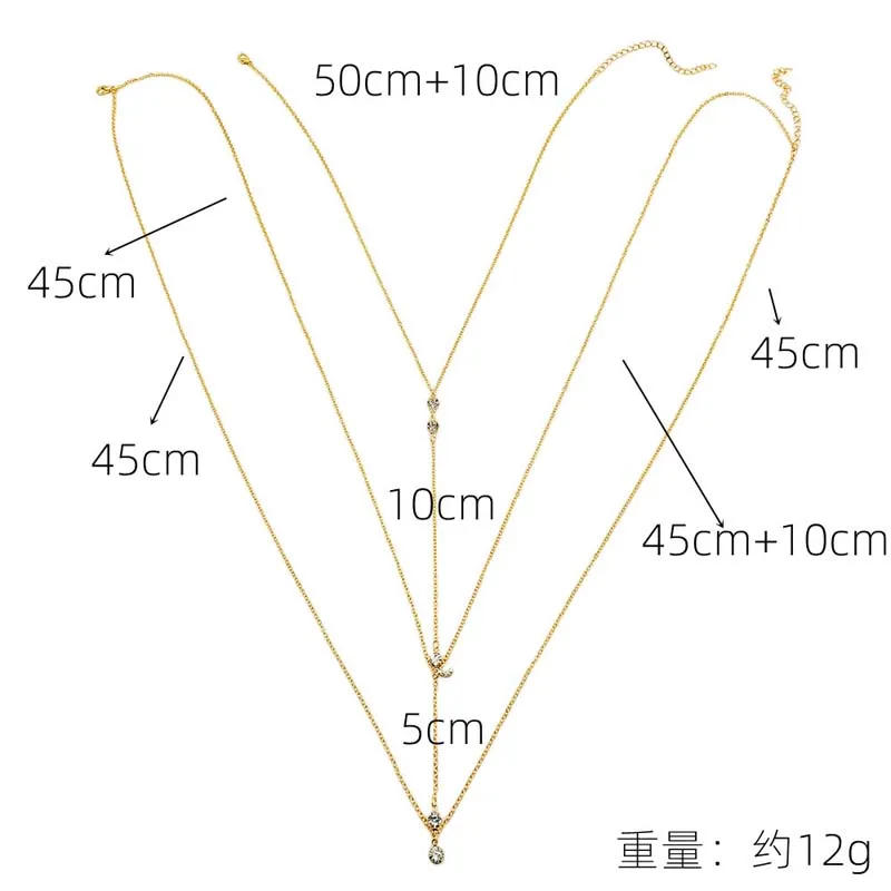 Sexy Metal Zircon Chest Chain Simple Gold Color Double