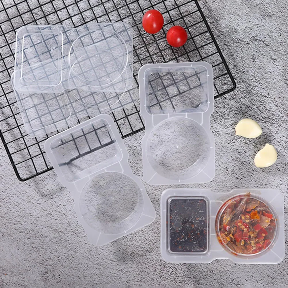 Double Compartment Seasoning Container with Lid Transparent Disposable Dressing Sealed Containers Spice Jars Kitchen Organizer 5