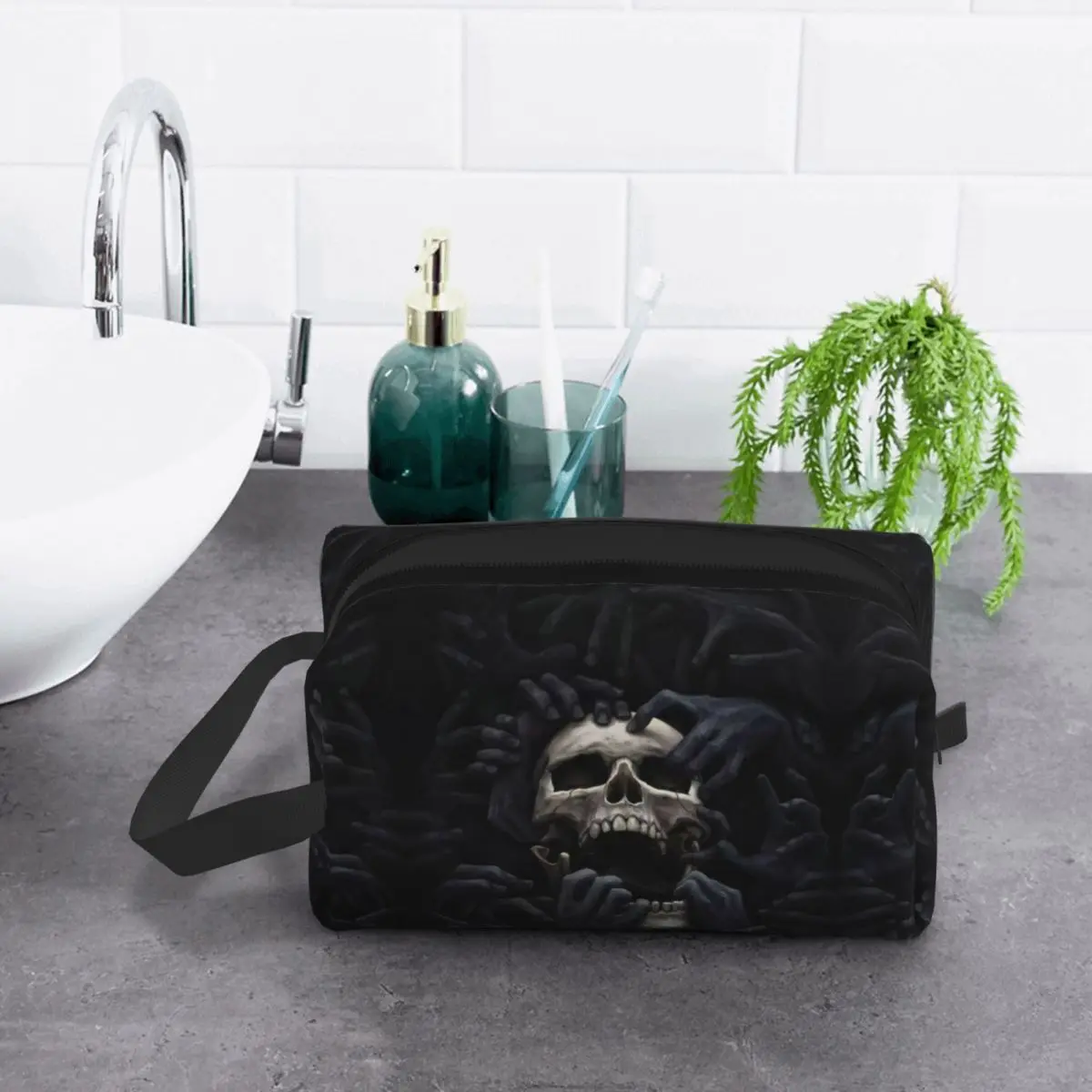 Custom Travel Evil Hands Skull Toiletry Bag Kawaii Halloween Gothic Skeleton Cosmetic Makeup Organizer Storage Dopp Kit Case 6