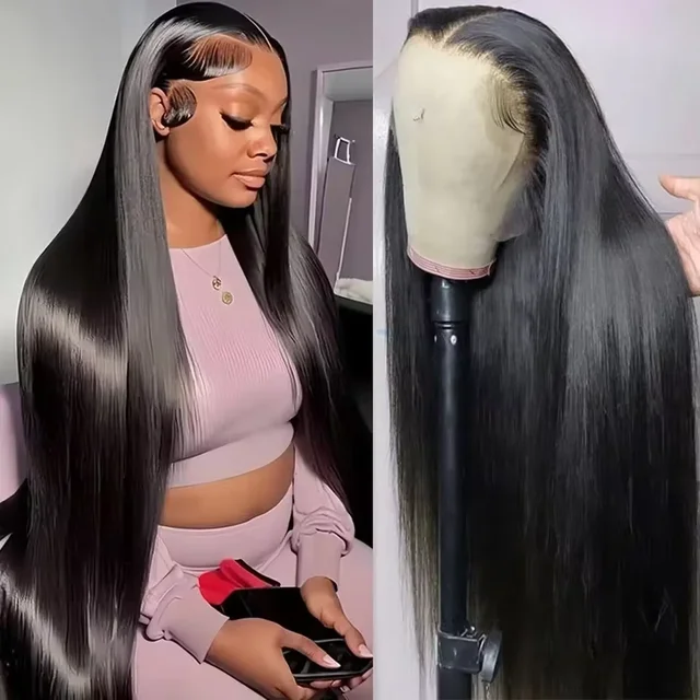 Perruque brésilienne en cheveux humains, densité 200, lisse comme un bâton, avec dentelle transparente HD 13x6 13x4, perruque frontale 360 de 30 pouces pour femmes 1