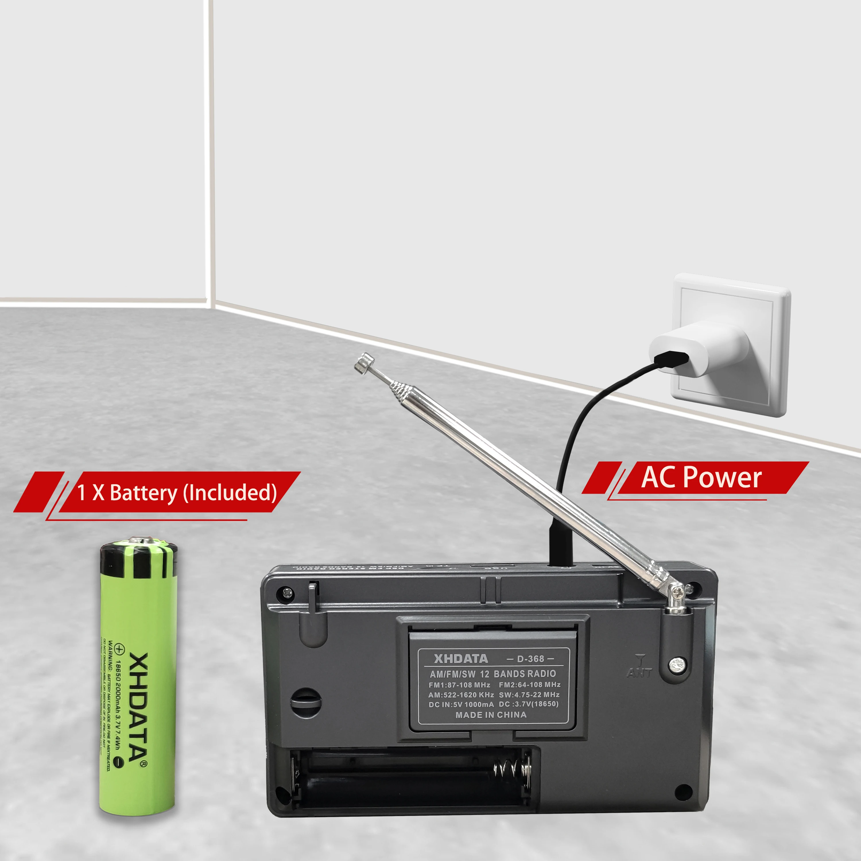 8 Units XHDATA D-368 FM Radio BT Portable AM FM SW Stereo Radio