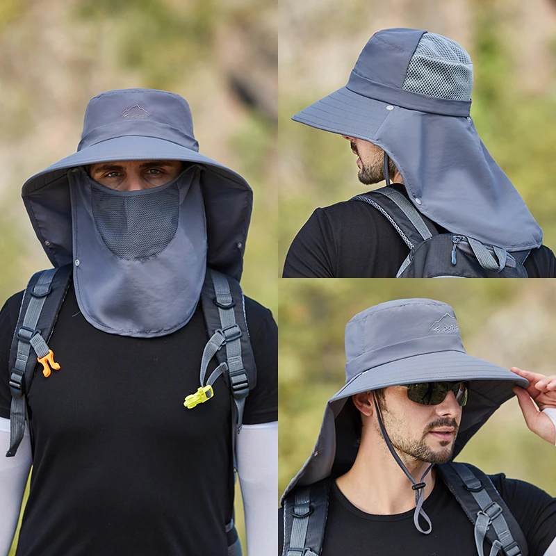 Men Outdoor Fishing Hiking Bucket Hat Cap Ear Flap Neck Cover Wide Brim Sun  Hat