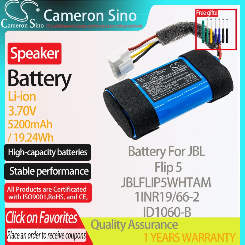 Batteria Cameronsino Per Jbl Flip 5 Per Jbl 1Inr19/66-2 Id1060-B Batteria Per Altoparlanti 5200Mah/19.24Wh 3.70V Li-Ion