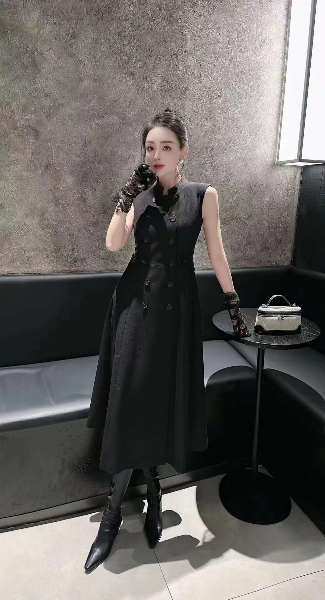 

2023 Autumn Winter Fashion New Women's Clothing Waistcoat Sleeveless Double Breasted Trench Coat Dress 1029