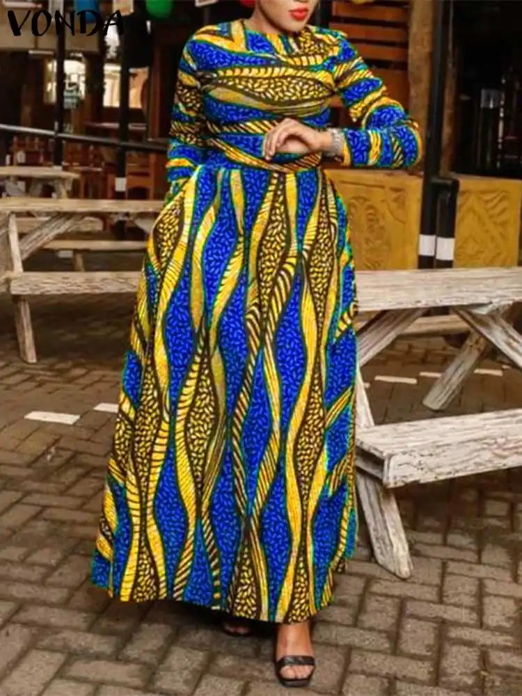 

VONDA Women Bohemian Maxi Dress 2024 Autumn Long Sleeve Printed Party Dress Vintage Sundress Casual Loose Evening Vestidos Robe