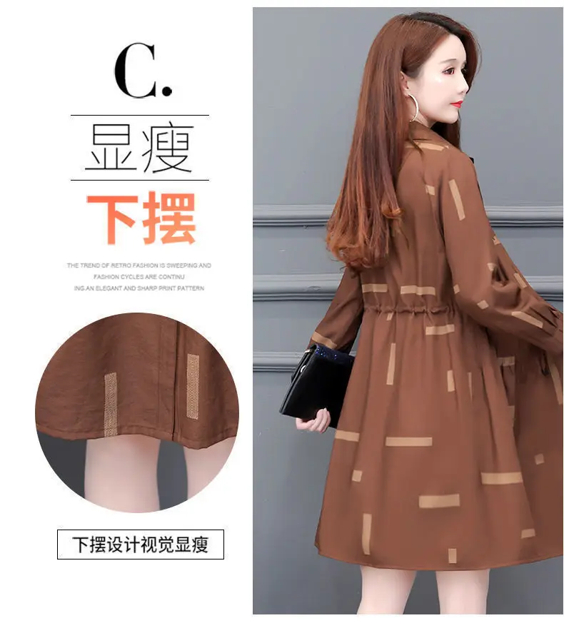 Plus Size Printing Trench Coat Womens Long  Autumn Winter New Windbreaker Jacket Women Fashion All-match Casual Overcoat