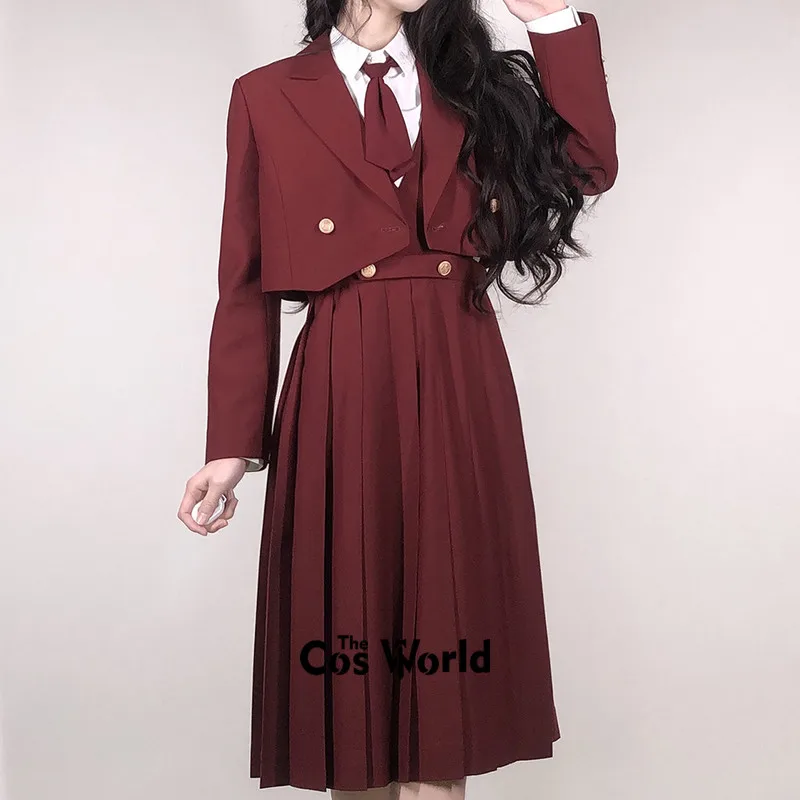[Red Tea] Japanese Girl's Women's Pinafore Dress Suits JK Class High School Uniform Students Cloths