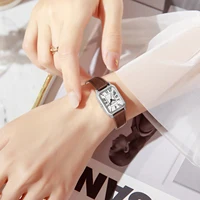 Montre-bracelet à Quartz rectangulaire pour femmes, marque de luxe, cadran romain, bracelet en cuir, horloge 4