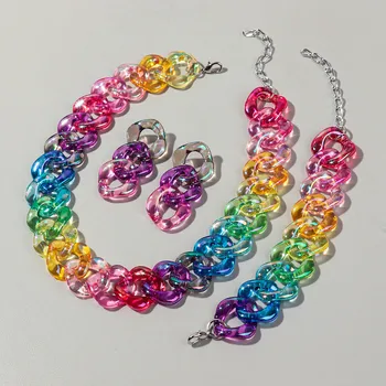 Acrylic Chain Earrings Bracelet Choker 4pcs Set 6