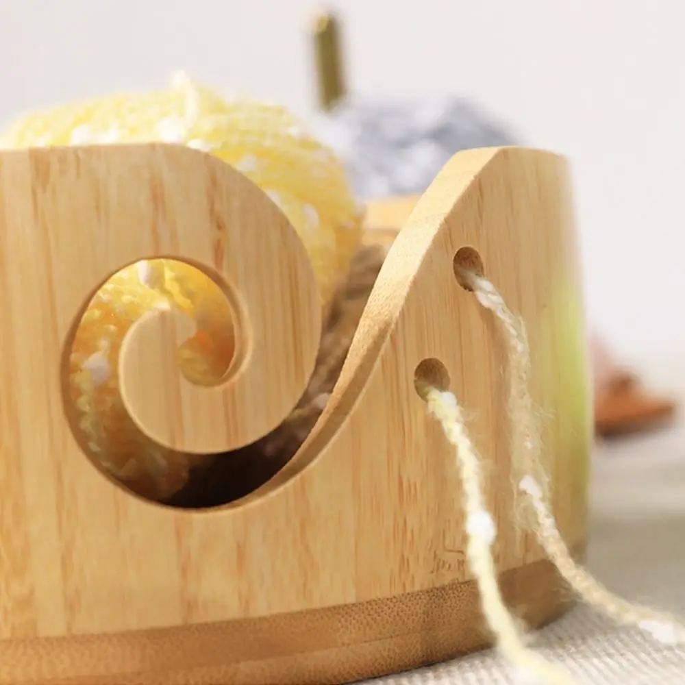 Yarn Storage Bowl Wood Wool Round Cat Shaped for Knitting Yarn