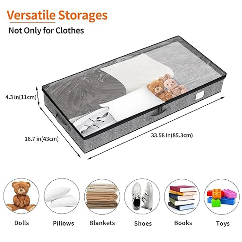 Under Bed Storage Containers,Underbed Storage 4.5 Inches Low Profile with Sturdy Sidewalls/Bottom for Clothes, Blanket, Pillows 3