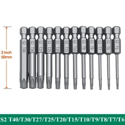 Premium 11-Piece Tamper-Proof Magnetic Hex Bit Set with Torx and Flat Head Drivers (Length 50mm 12pcs)