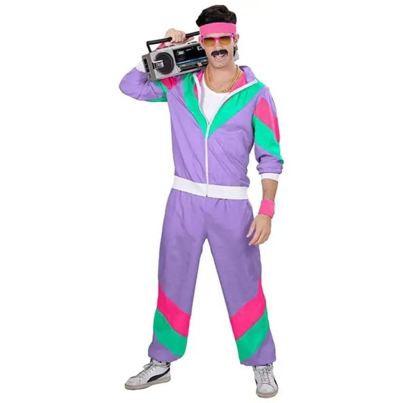 80s Workout Couple Costume Zipper 80s Jackets For Women Vintage Color Block Design Long Sleeve Masquerade Jacket Vintage