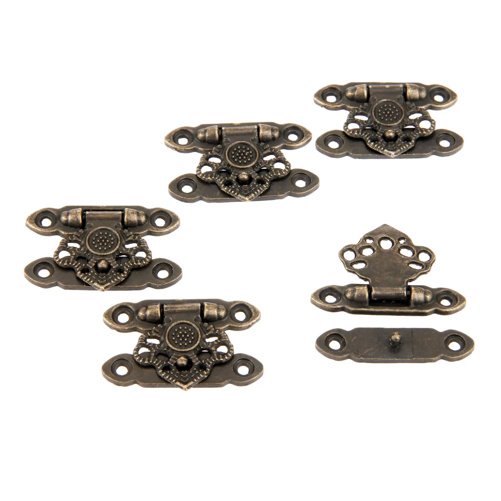 Antique Bronze Alloy Latch Hardware Decorative Jewelry Gift Wooden Box Suitcase Hasp Latch Hook With Screws 37*25MM 5Pcs DRELD