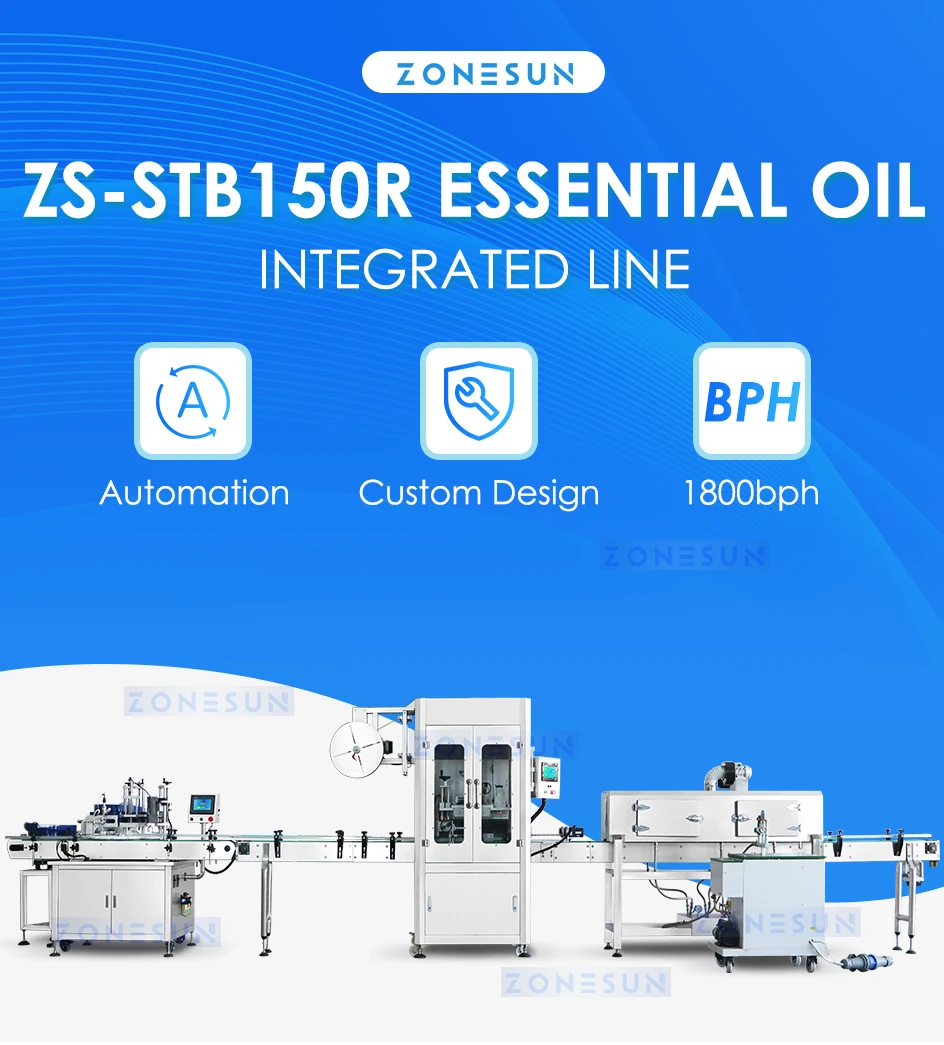 ZONESUN ZS-STB150R Automatic Magnetic Pump Liquid Filling Capping Sleeve Lableling Shrinking Production Line