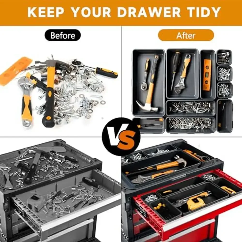 Tool Box Organizer Tray  Set XL L M S XS Sizes Premium Quality Interlocking Design Rolling Toolbox Drawer Organization 4