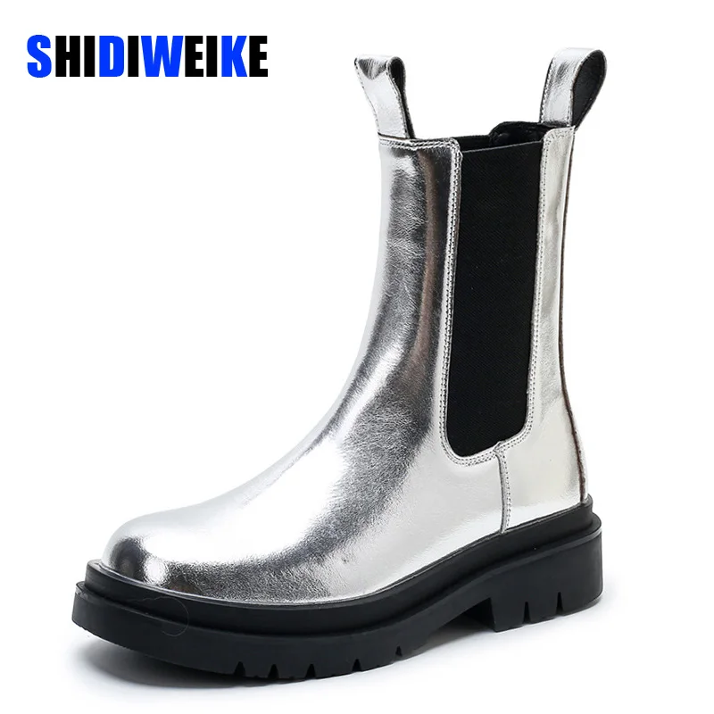 

SDWK/ботинки «Челси» на каблуке 4,5 см; Женская Осенняя обувь; Ботильоны из натуральной кожи; Цвет Черный; Женские модные ботинки на платформе