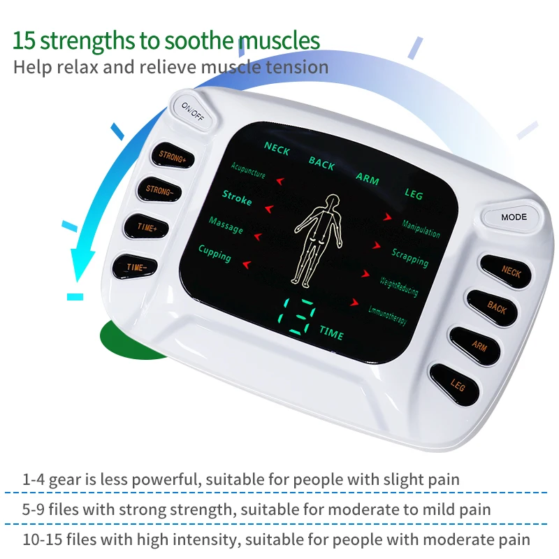 Tens Electrode 8 Modes Machine EMS Muscle Stimulator Pulse Acupuncture Relax Digital Therapy Body Pain Relief Home Use SPA Tool