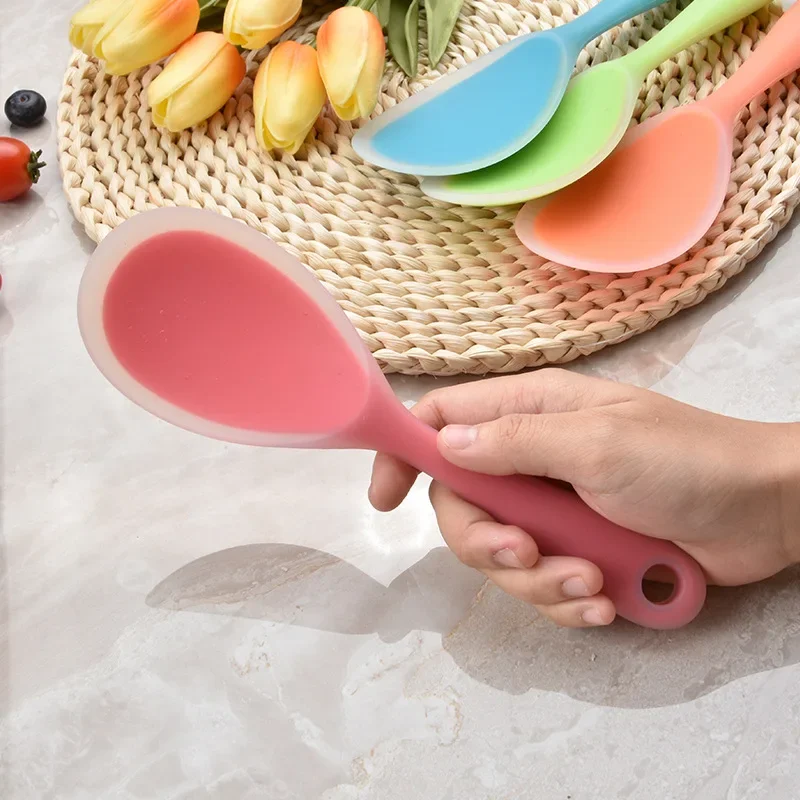 Non-Stick Hanging Silicone Rice Spoon Kitchen Ladle Saucepan Electric Rice Cooker Kitchen Cooking Scoop with Hole Household tool