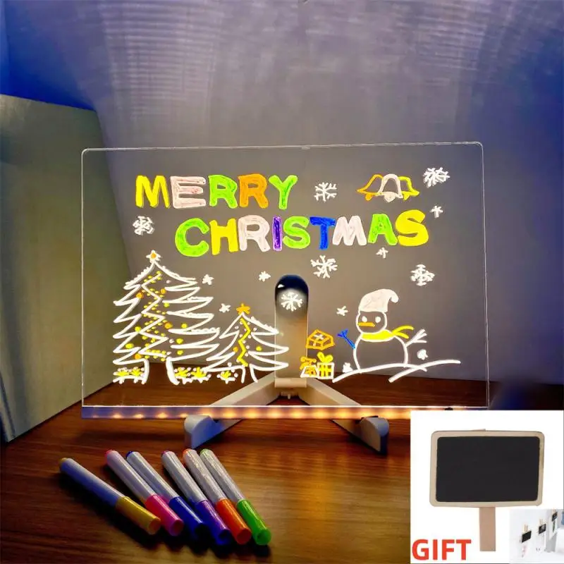

USB LED Night Light Acrylic Message Note Board Lamp With Bracket Erasable Children Drawing Board Kids Gifts Bedroom Night Lamp