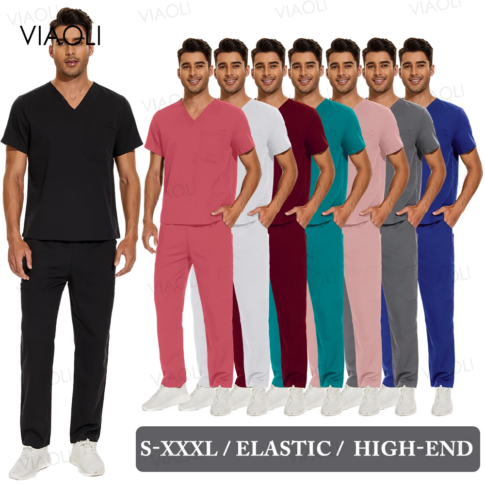 

Unisex Medical Uniforms Clinical Uniform Men Nursing Clothes Doctor Costume Nurse Scrub Set Dentist Workwear Tops+Straight Pants