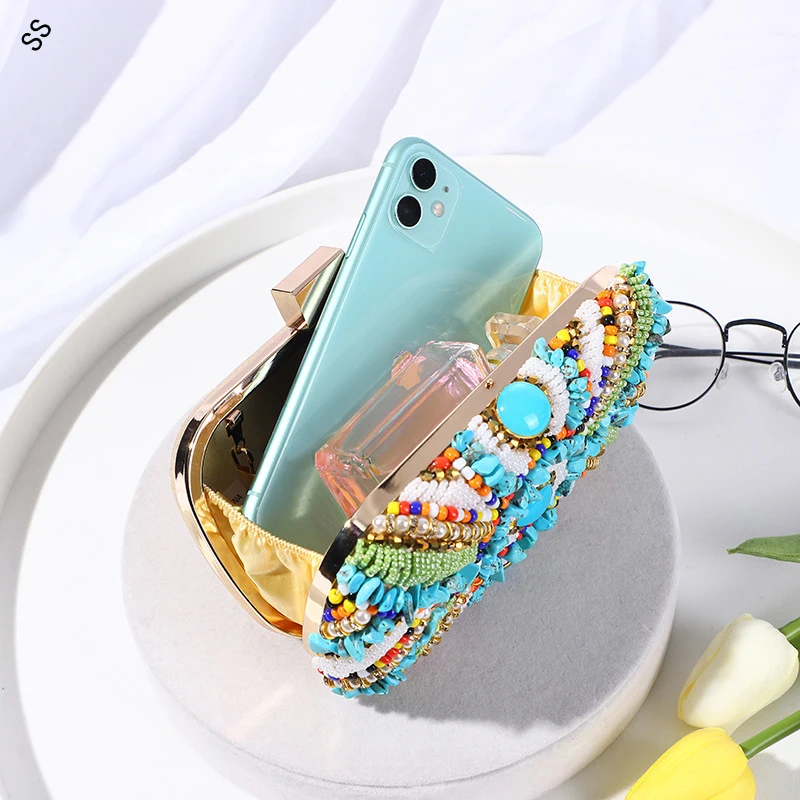Free Shipping New Fashion Clutch Evening Bag Female Hand Embroidery Beads Handbag Women 2023