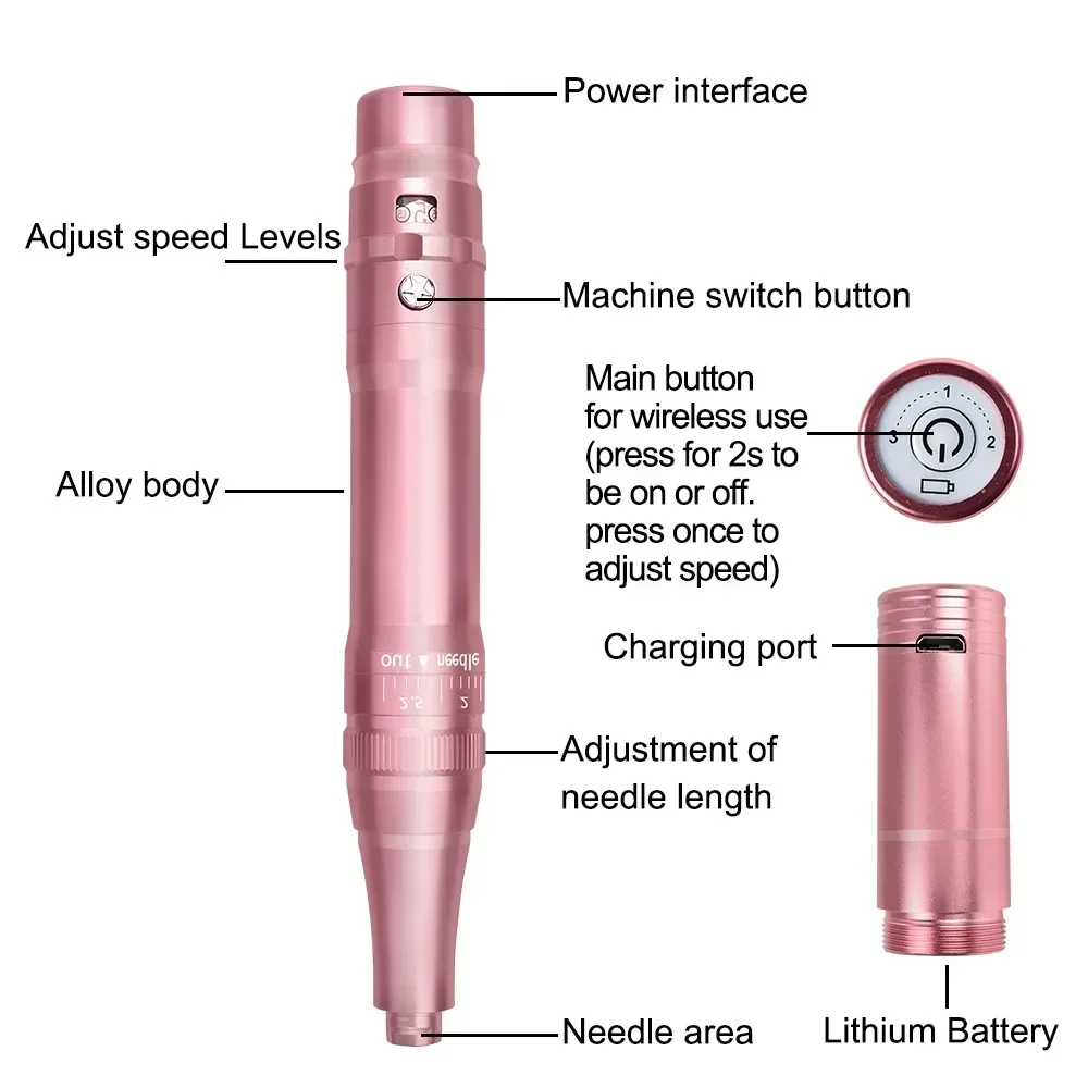 Tattoo Machine kit Eyebrow Lip Microblading Rotary Gun Pmu Wireless Micropigmentation Permanent Makeup Machine Pen with Needle tattoo machine kit