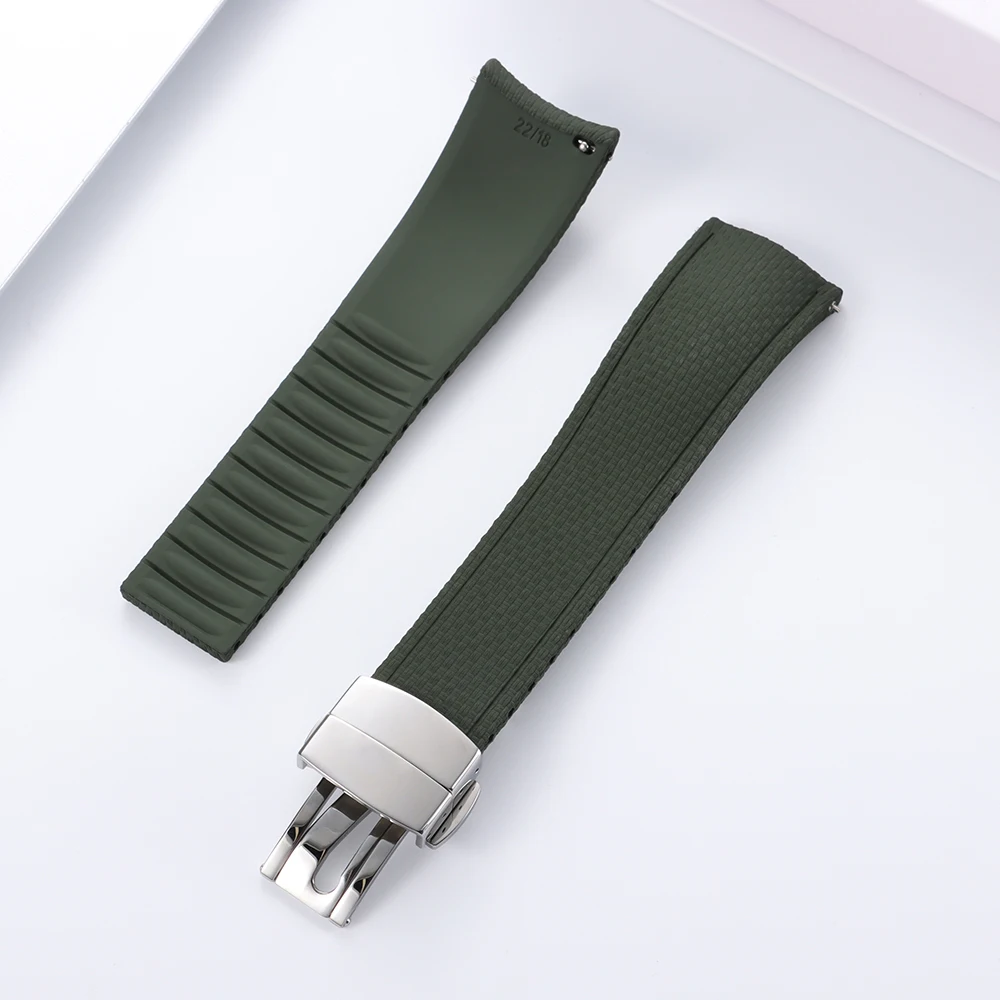 Elegant FKM Rubber Watch Strap with Curved Ends and Quick Release in Multiple Sizes (18-24mm)