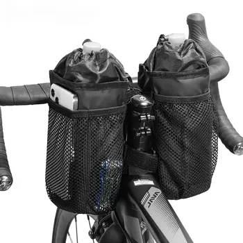 Borsa da bicicletta Portabottiglie per bici Borsa termica per attacco manubrio con tasca in rete Portabicchieri da caffè Borsa portaborraccia da ciclismo