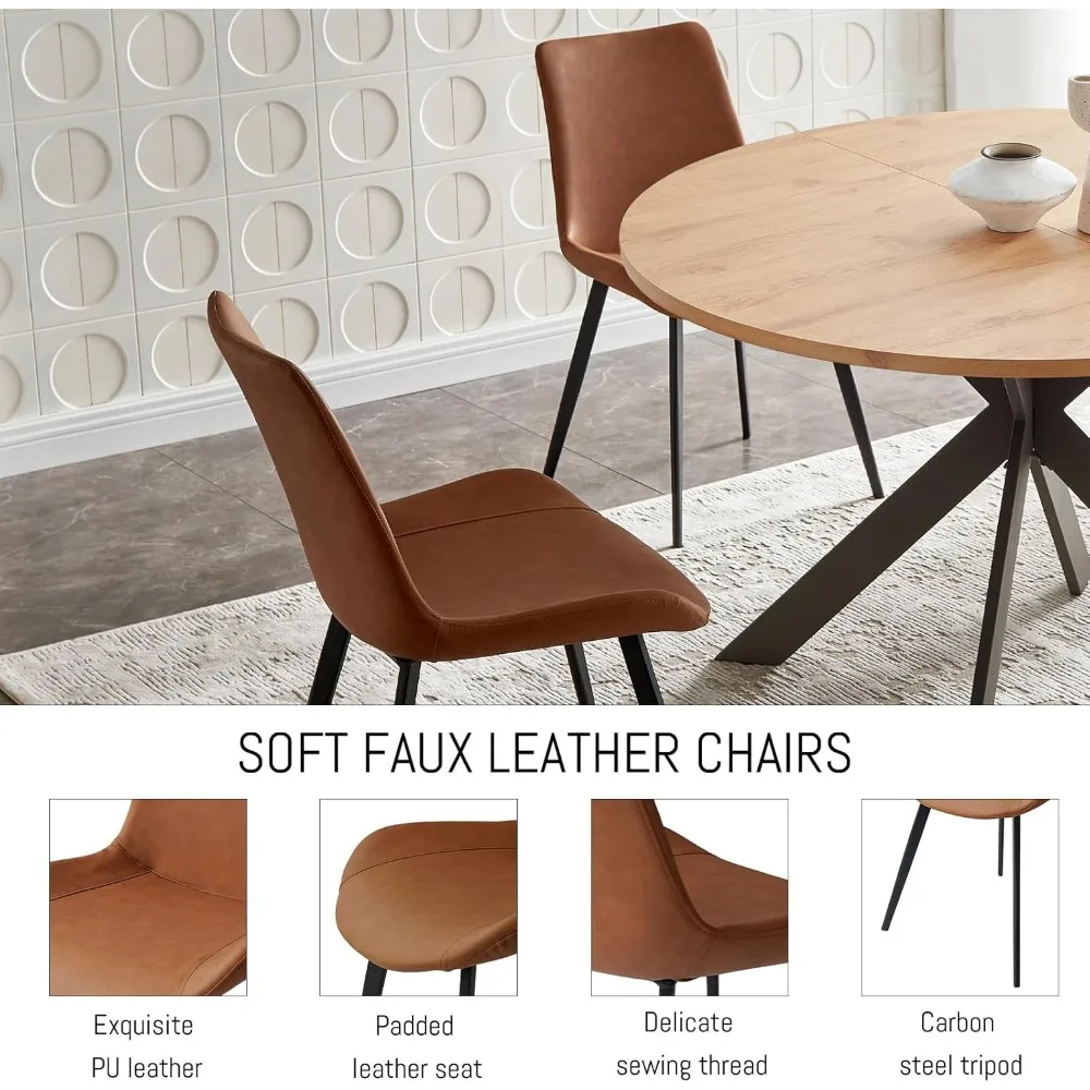 46.4" Round Table Set, Mid-Century Modern Round Dining Table for 4-6 People (1 Table with 4 Brown Chairs) 5