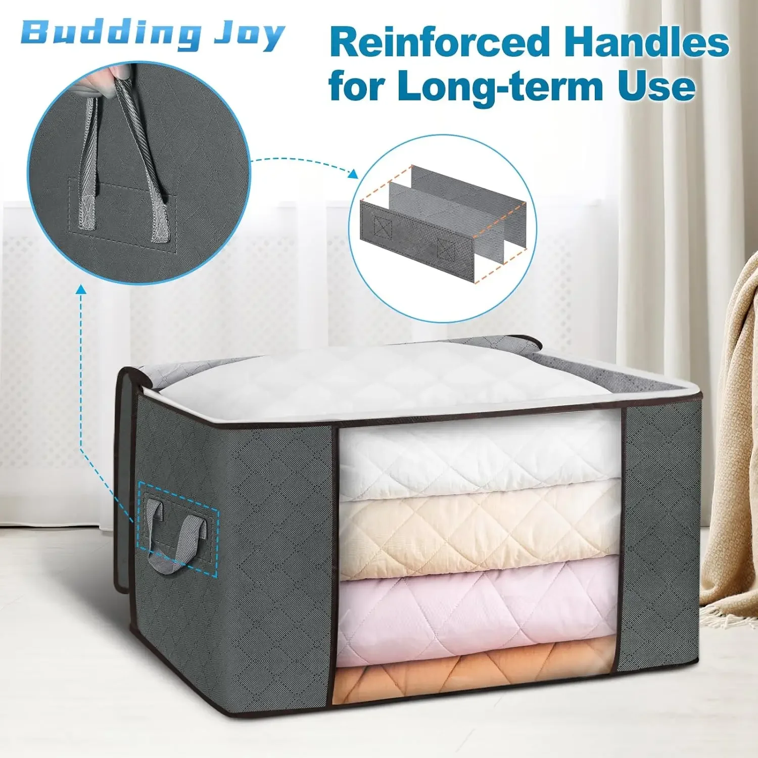 Large Capacity Clothes Storage Bag Foldable Dustproof Blanket Cotton Quilt Storage Containers for Organizing Bedroom Closet Bag 4