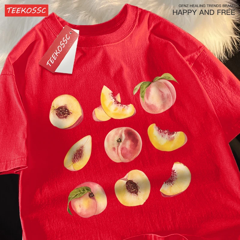 9 Ways To Eat Peaches Print Men Women Tops Pattern Crewneck T-Shirt Pattern Oversize Tee Clothing Harajuku Loose Tshirt Couple