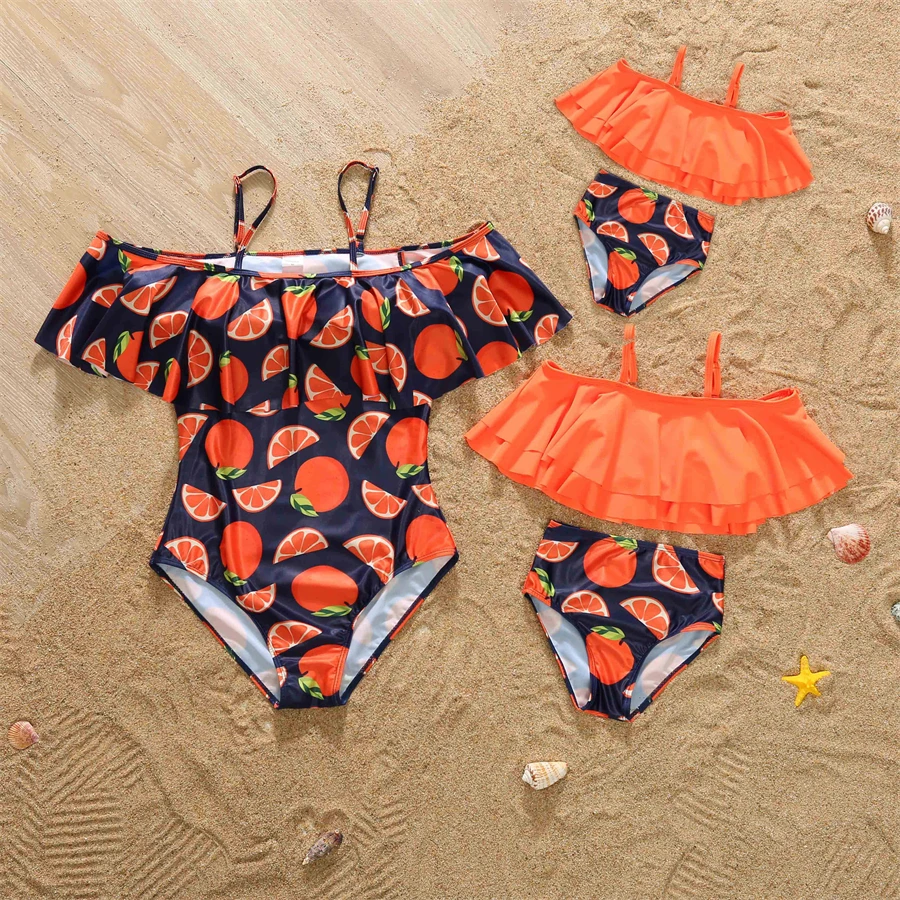 Offshoulder Mother Daughter Swimsuits Family Matching Outfits Tank