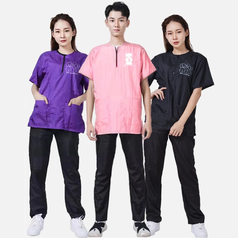 M/L/XL Pet Groomer Waterproof Uniform Suit Pink Purple Pet Hair Breathable Soft Pet Beautician Overalls Set Pro Groomer Robe Kit women s backless overalls one piece bodysuits gym fitness sporty yoga suits girls sportswear outfits pink skinny playsuits 2023