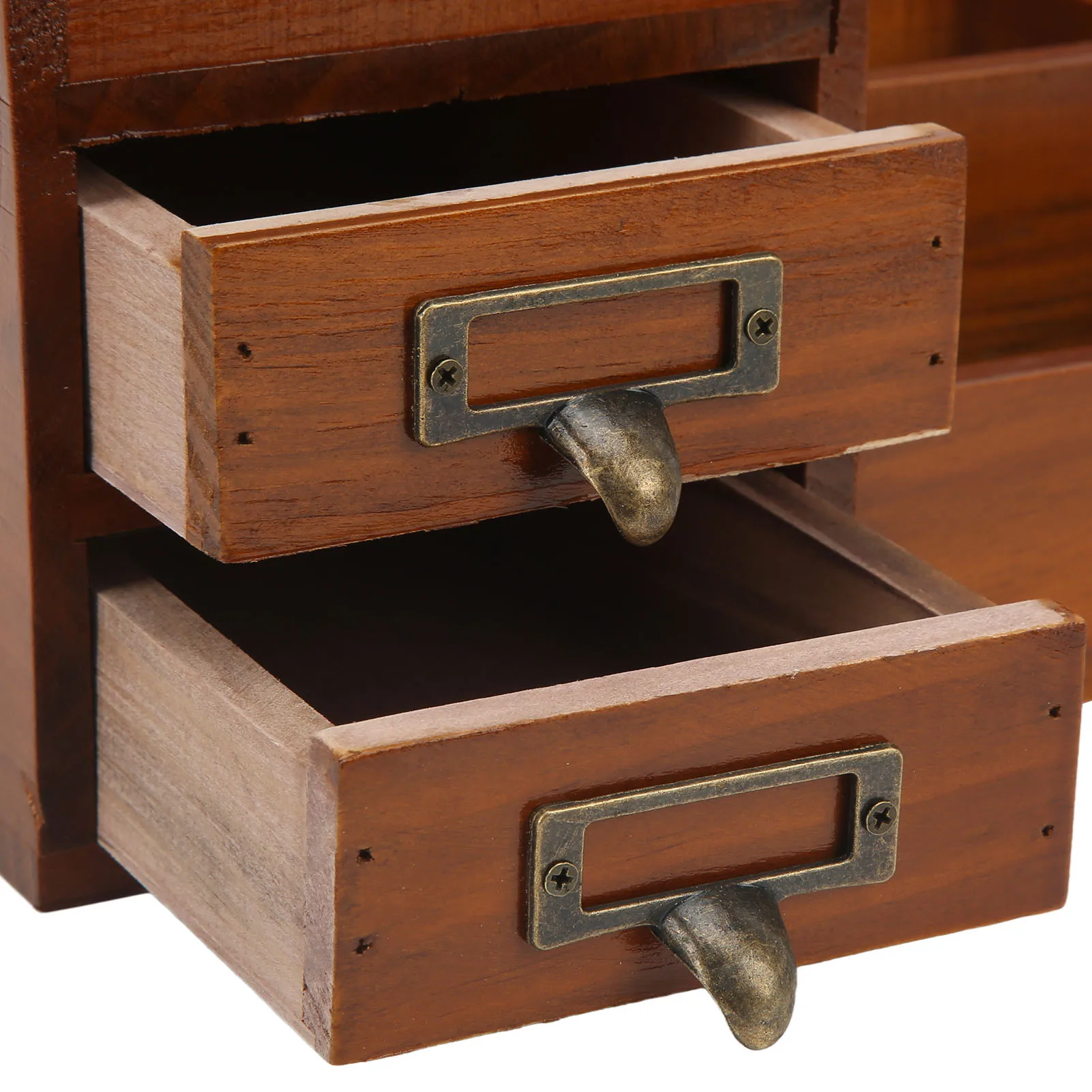 Organizer da scrivania in legno antico Retro multistrato armadio portaoggetti in legno Desktop cassetto per trucco cosmetico scatola portaoggetti per gioielli - immagine 6
