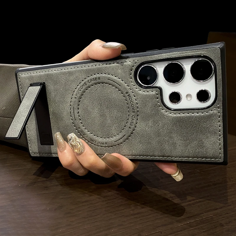 Luxury Leather Magnetic Fold Stand Holder Case For Samsung S26 S25 S24 Ultra S23 Plus S22 Wireless Charge Shockproof Soft Cover