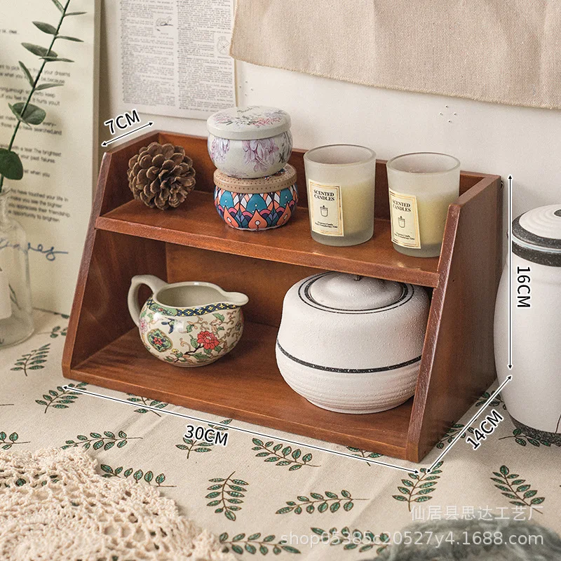 Miscellaneous Storage Desk Solid Wood Storage Box Multi-layer Cosmetics Storage Rack Desktop Organizing Rack 6