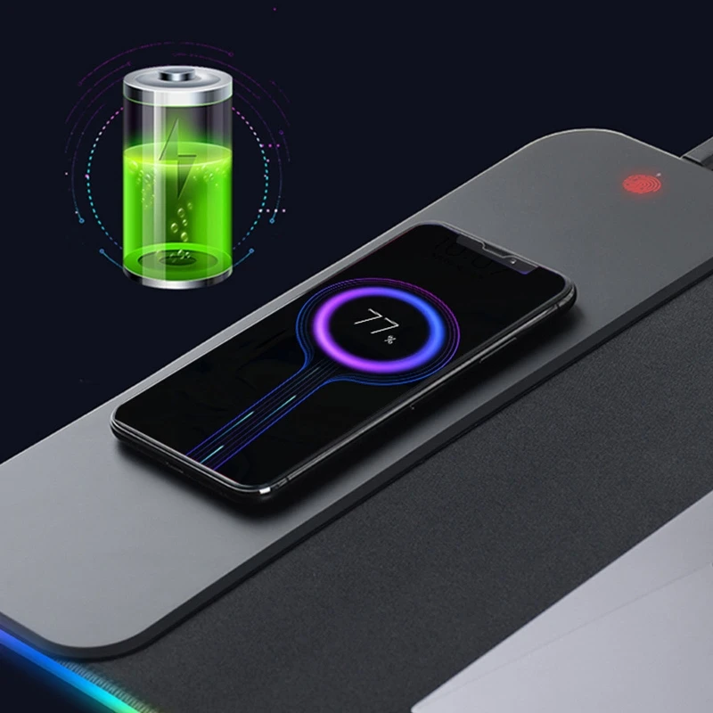 Carregamento sem Fio Mouse Pad Gamer Mousepad Rgb Luminosa Esteira de Mesa Computador Portátil Teclado Antiderrapante Brilhante Led 15w - Imagem 3