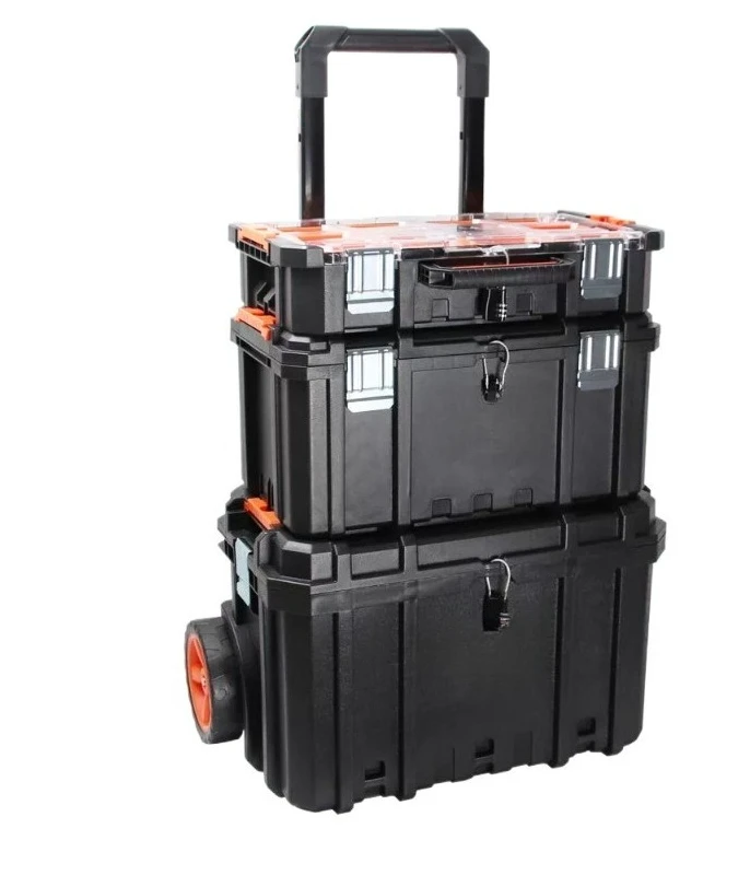 Combined tie rod toolbox stacked three-layer storage box large wheeled ...