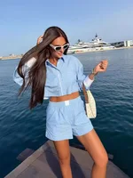 Ladies Fashion Elegant 2 Pieces Sets Stripe Shirts Top Casual Shorts Sets Summer Women Suit Two Piece Set Womens Outfits Female - Image 3
