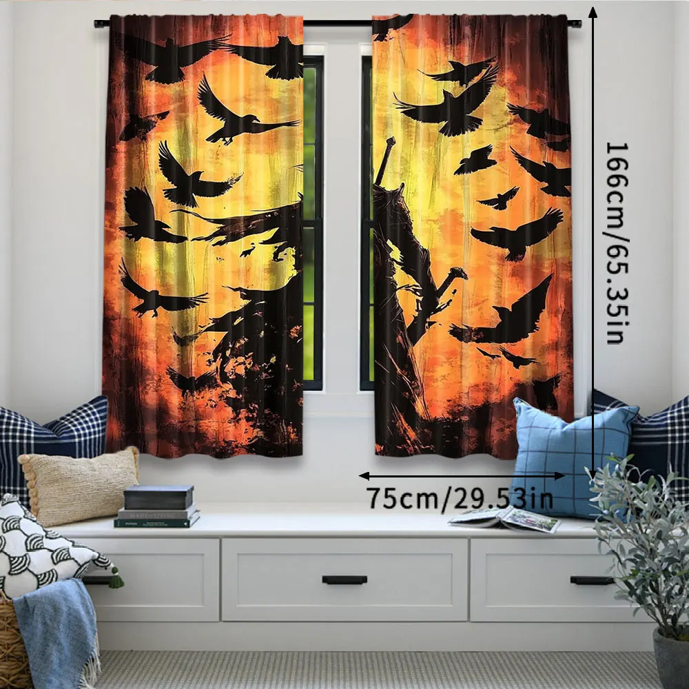 2Pcs Japanese Anime Samurai Windows Curtains Crow Curtain Theme For Living Room Bedroom Modern Simplistic Drapes 3