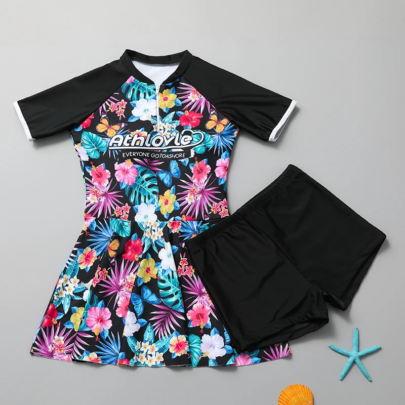 Girls swimsuit skirt style split boxer skirt 2024 summer new style 12 years old 15 middle and big kids beach swimwear