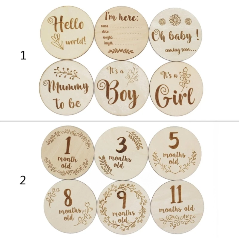 

6 Pcs/set Baby Monthly Wood cards Newborn Commemorative Card Newborn Birth